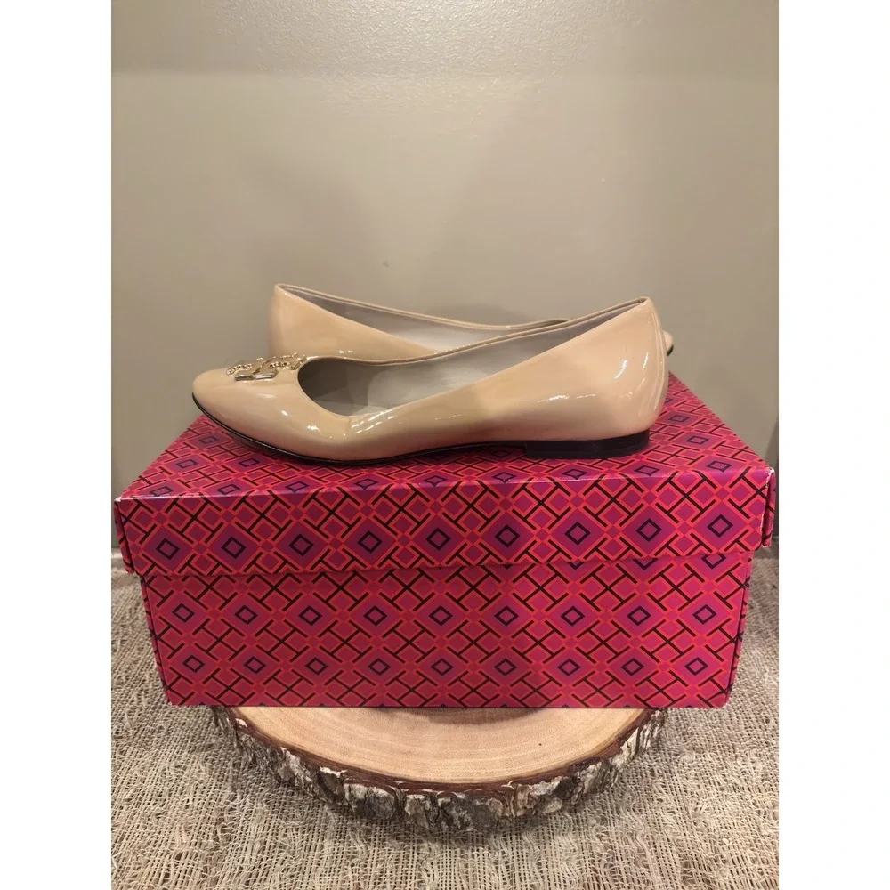 Tory Burch Raleigh Patent Leather Ballet Flats BEIGE Size 8